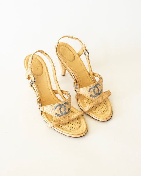 Chanel "2000s Python Leather Studded CC Slingback Heels"