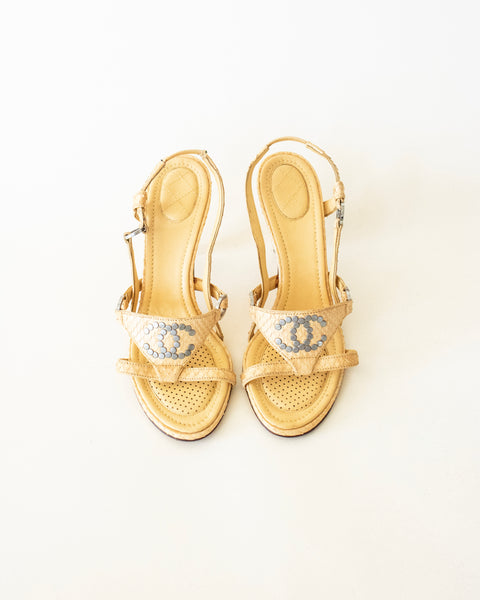 Chanel "2000s Python Leather Studded CC Slingback Heels"