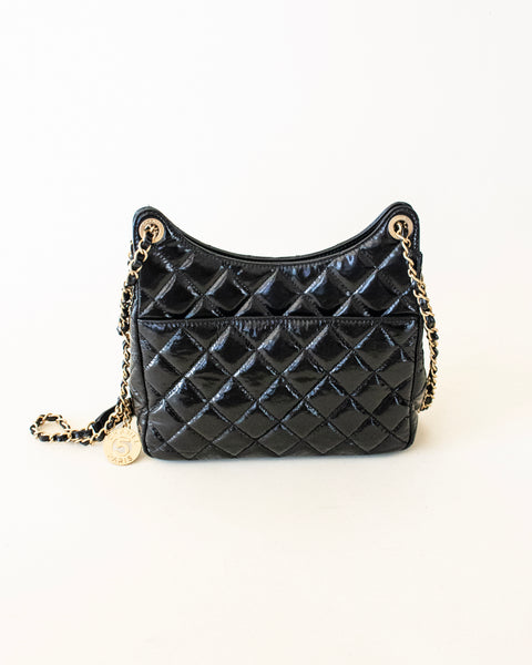 Chanel "Hobo Bag Shiny Black Small"