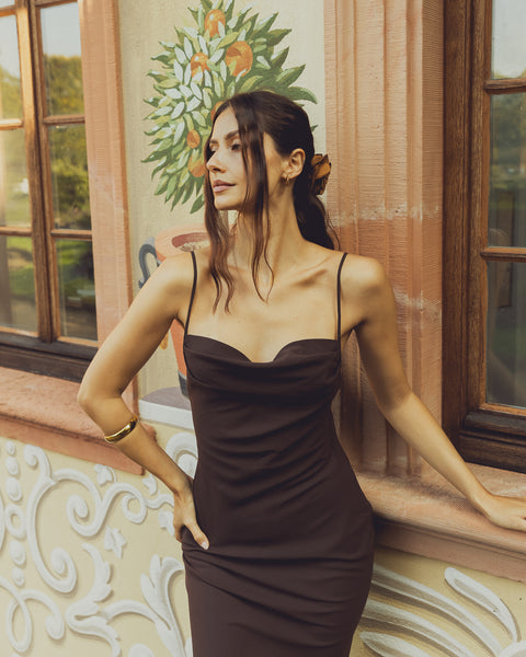 BOA "Ruched Chiffon Maxi Dress"